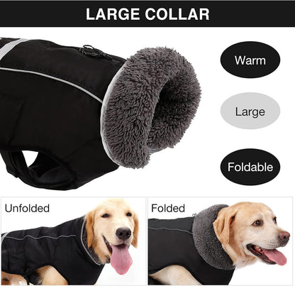 Warm Dog Clothes, Adjustable Dog Sweaters for Large Dogs, Cold Weather Dog Coats, Safety Dog Jackets with Reflective Strips and Two-Way Zipper Black L