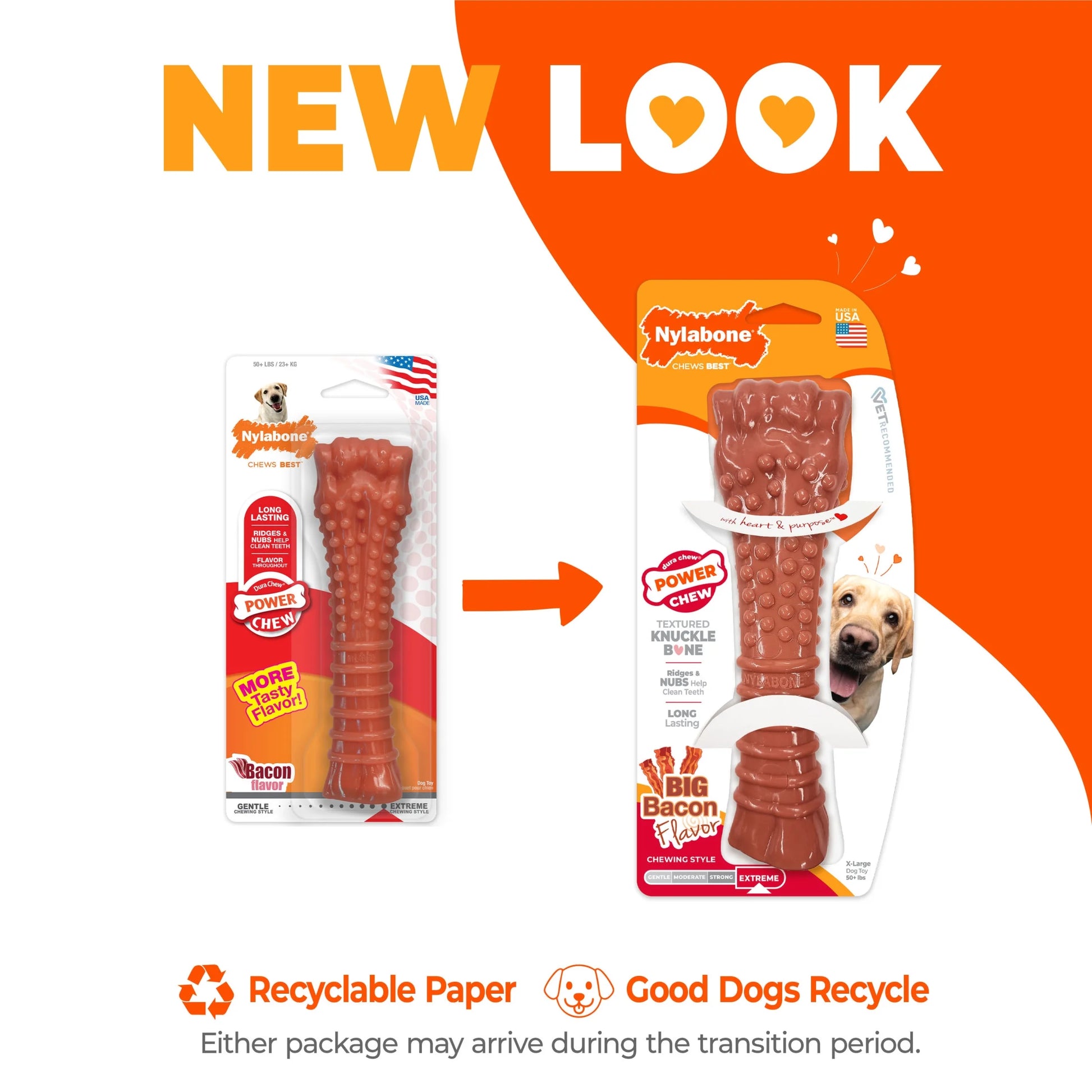 Power Chew Textured Knuckle Bone Dog Toy, Dog Chew Toy, Bacon Flavor, X-Large, 1 Count