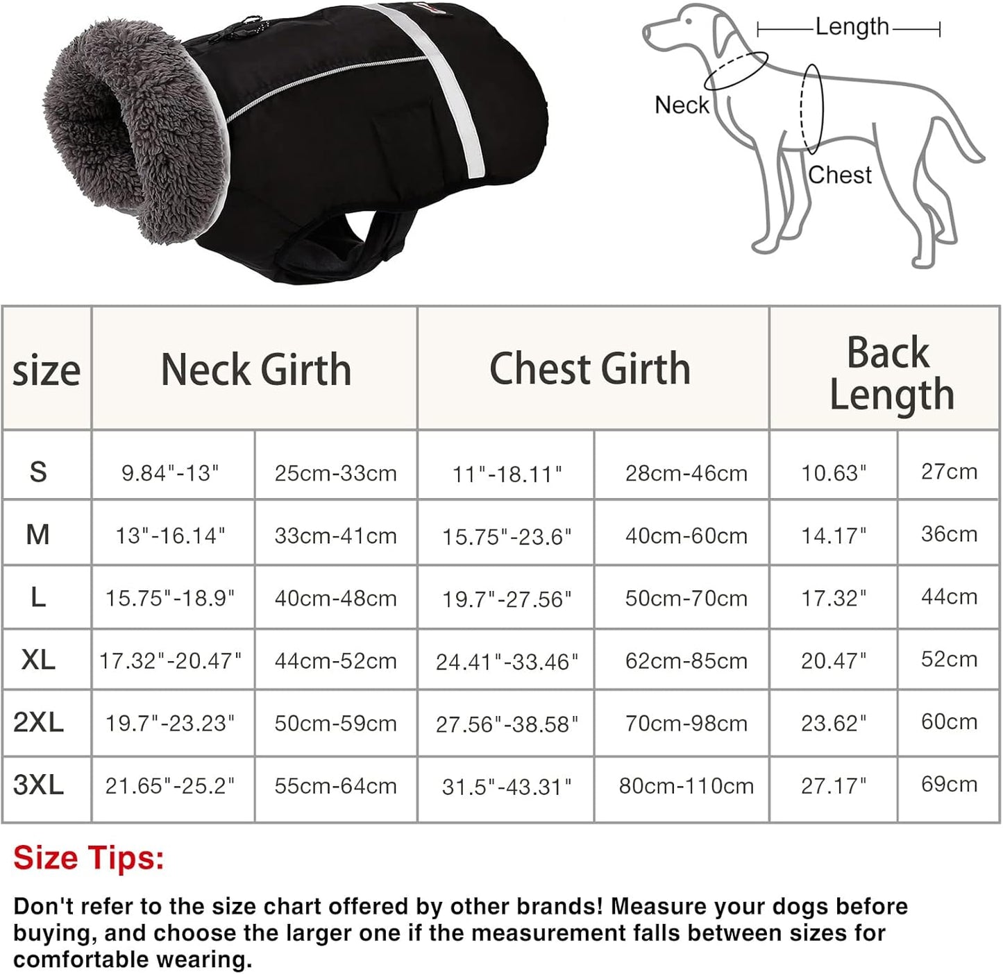 Warm Dog Clothes, Adjustable Dog Sweaters for Large Dogs, Cold Weather Dog Coats, Safety Dog Jackets with Reflective Strips and Two-Way Zipper Black L