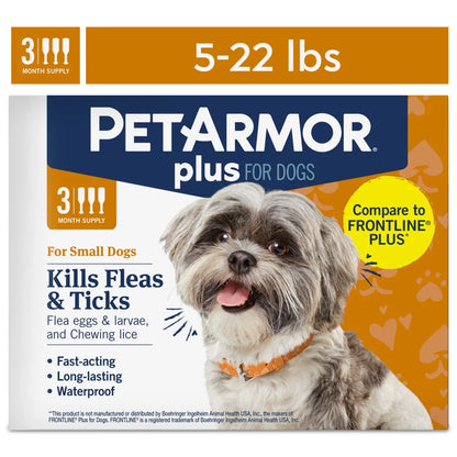 plus for Small Dogs 5-22 Lbs, Flea & Tick Prevention for Dogs, 3-Month Supply