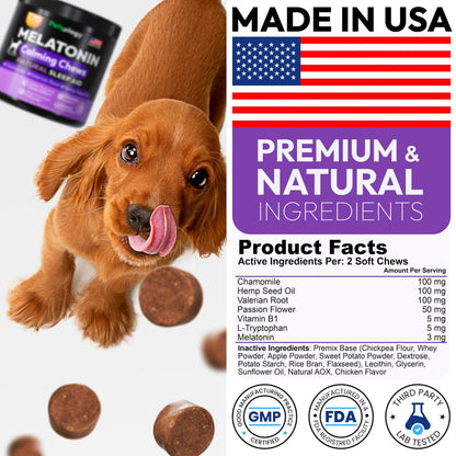 Melatonin for Dogs Calming Chews for Dogs Made in USA