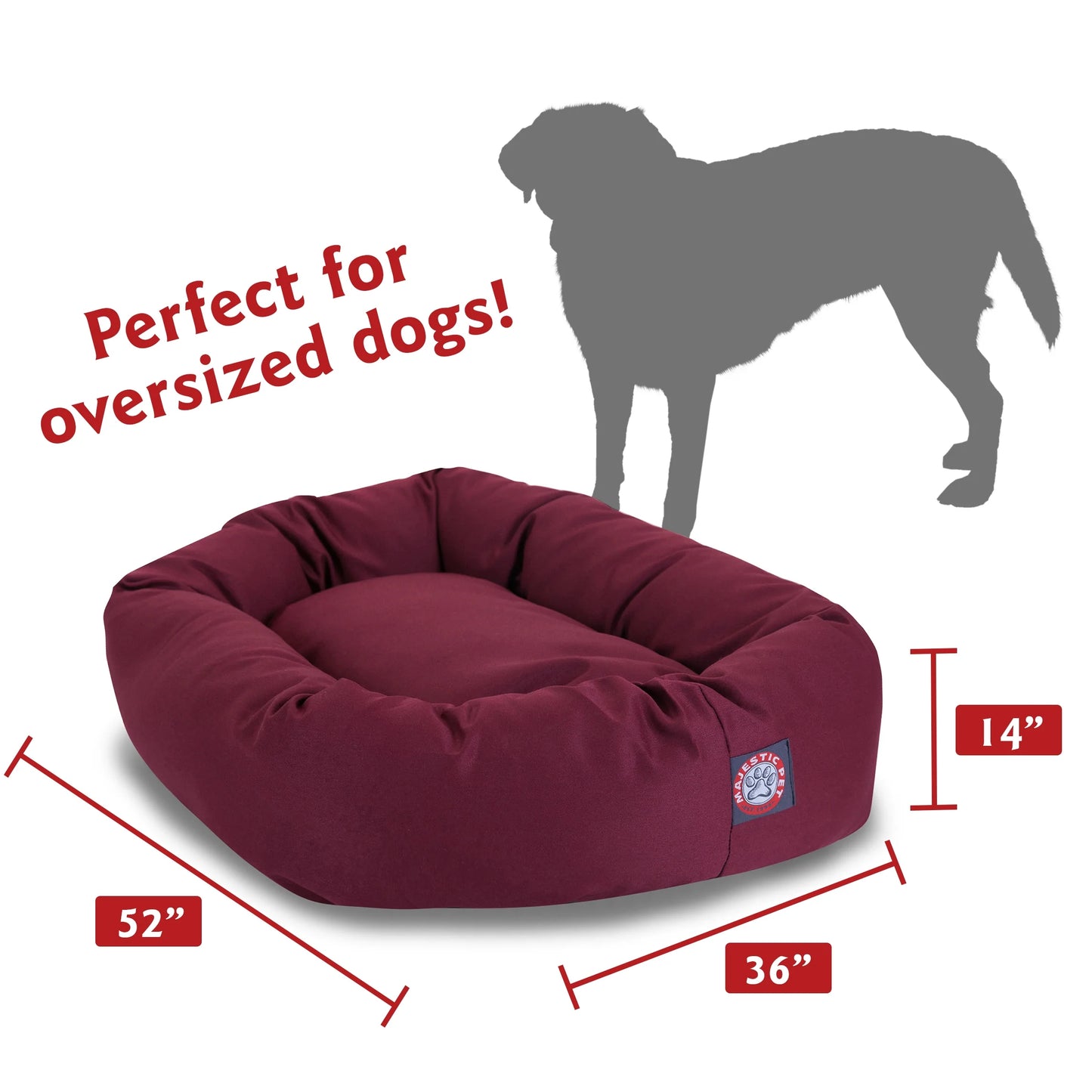 Poly/Cotton Bagel Pet Bed for Dogs, Calming Dog Bed Washable, Extra Large, Burgundy