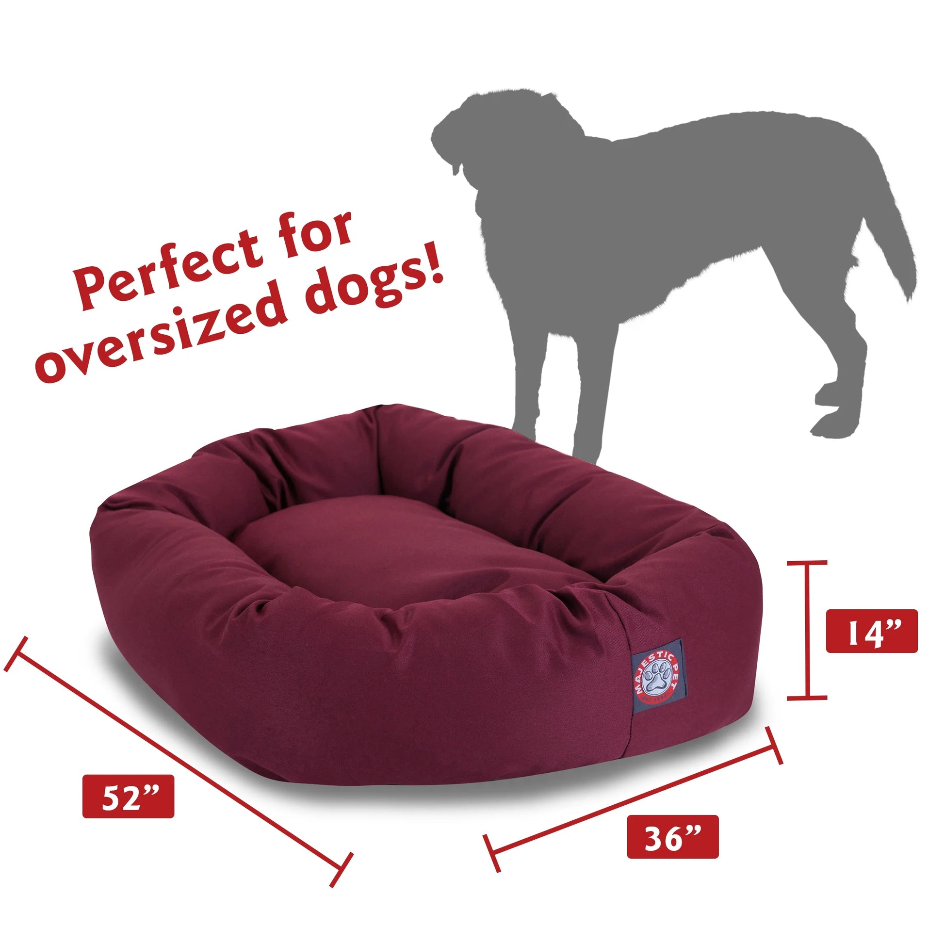 Poly/Cotton Bagel Pet Bed for Dogs, Calming Dog Bed Washable, Extra Large, Burgundy